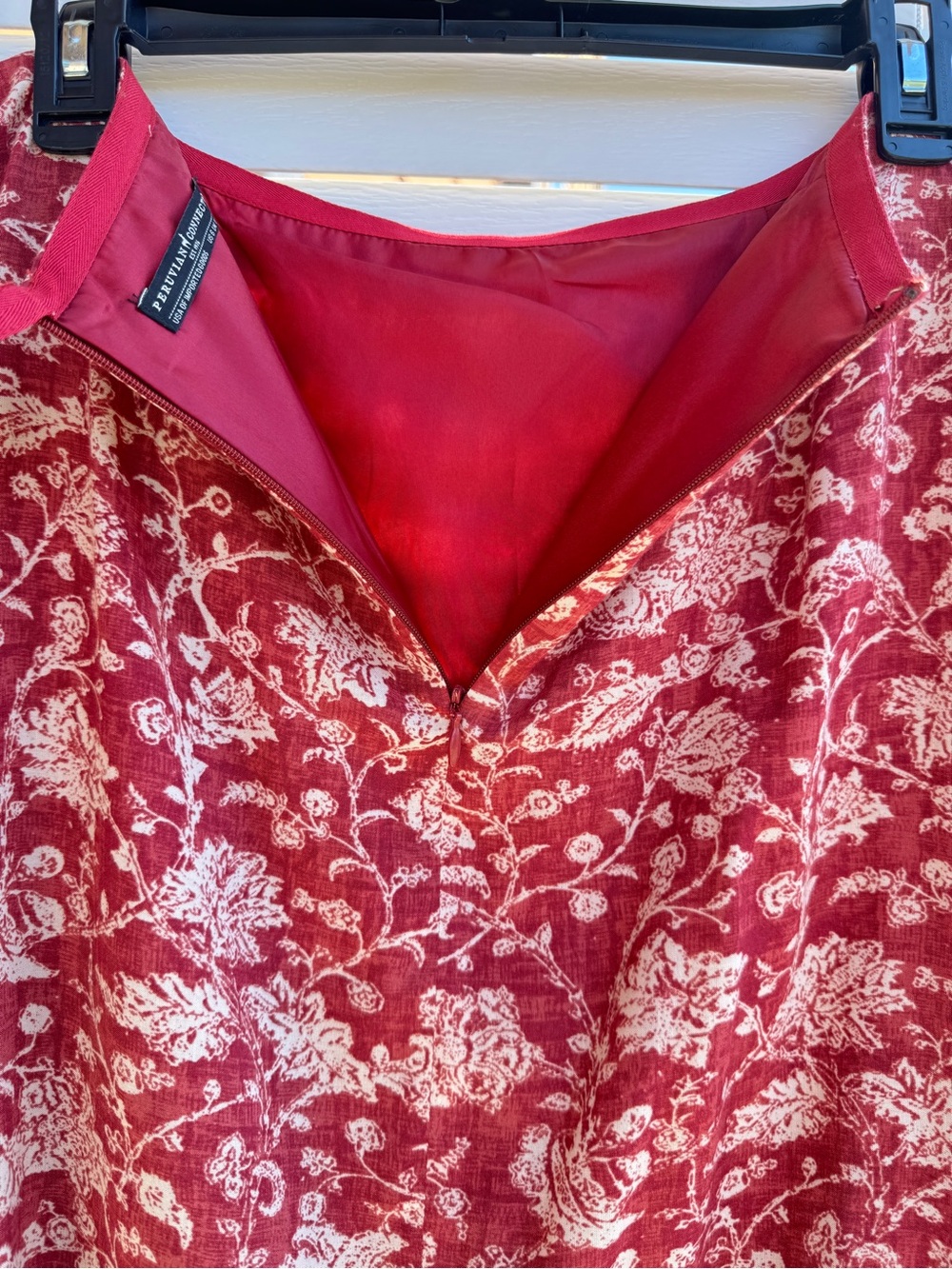Peruvian Connection Red Floral Viscose Midi Skirt Women Size 6 Boho Layered Hem - Picture 7 of 12